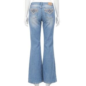Amethyst Jeans Calypso Flare Leg Light Wash Embroidered Pocket Denim Womens 16